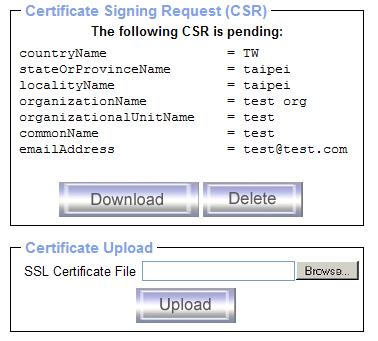 Figure 6-24. SSL Certificate Upload After completing these three steps, the IP-KVM switch has its own certificate that is used for identifying the card to its clients.