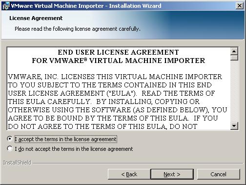 CHAPTER 2 Installing the Virtual Machine Importer 4. Confirm the Virtual Machine Importer Wizard.