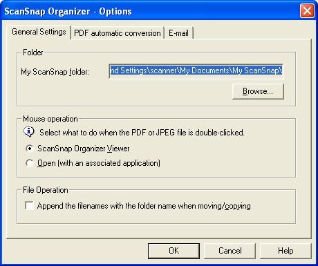 2. Basic Operations <[Tools] menu> Tools Options - [General Settings] tab You can specify a destination folder, select a mouse operation, and rename files when moving or copying the files.