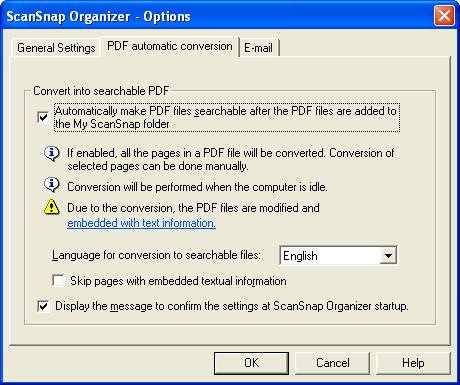 3.4. Configuring Automatic Conversion Settings of PDF Files This section explains how to configure the settings to automatically convert PDF files scanned with the ScanSnap and added in the [My