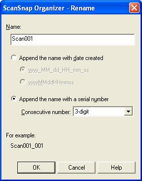 2. When multiple files are selected: Enter a new file name in the following dialog box. Name: Enter a file name in the [Name] field. Note that the following characters cannot be used. \ / : *?