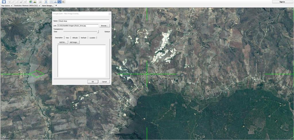 Figure 3. Image overlay tool in Google Earth. The years 2008 and 2016 were chosen for study because they both had reliable, high resolution satellite imagery available in the study area.