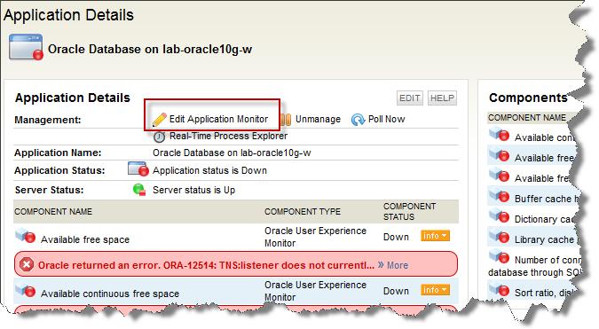 On the Application Details View, notice the Oracle Database