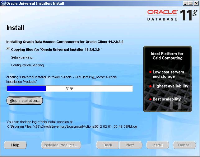8 Configuring and Integrating Oracle 9. Start the installation. 10. When the installation finishes successfully, click Exit.