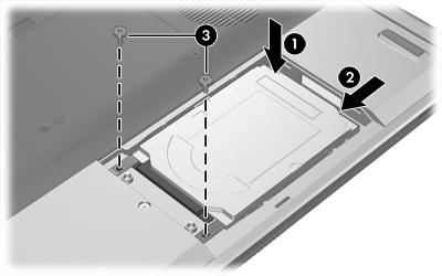 3. Replace the two hard drive screws (3). 4.