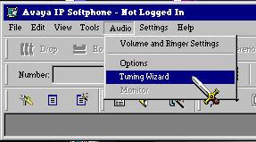 6. Open the Avaya Audio Tuning Wizard by clicking on the Audio toolbar and choosing Tuning Wizard form the Menu. 7.