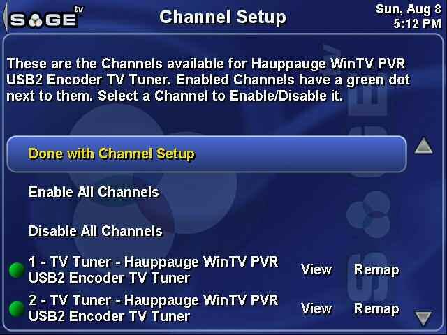 SageTV V2 User s Guide Chapter 5: Configuring SageTV Page 103 Step 9B: Select Local Broadcast Market If you are receiving your TV signal Over- The-Air, select your local broadcast market.