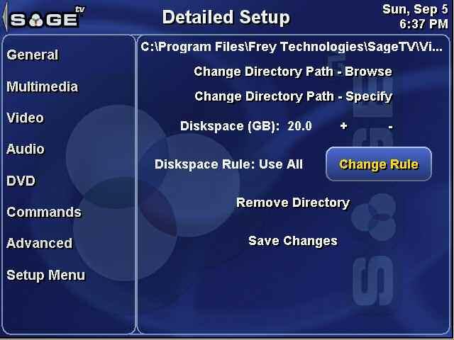 SageTV V2 User s Guide Chapter 5: Configuring SageTV Page 114 After choosing to add a new directory or edit an existing one, the video directory detail information will be displayed.