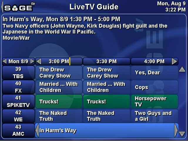 SageTV V2 User s Guide Chapter 3: SageTV Menus Page 35 LiveTV Guide Use the Left arrow or click on to go to the Main Menu.