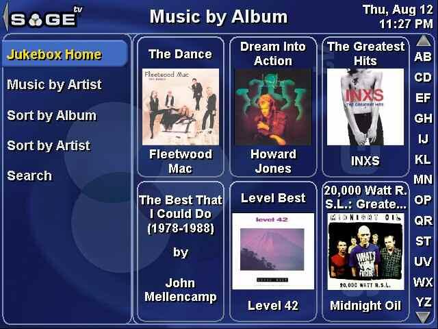 SageTV V2 User s Guide Chapter 3: SageTV Menus Page 60 Music by Album Use the Left arrow or click on to go to the Music Jukebox.
