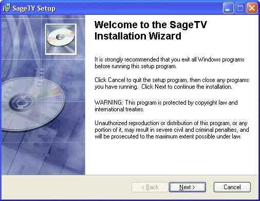 To install either SageTV or SageTV Client, run the executable (.EXE) file you downloaded after purchasing the software.