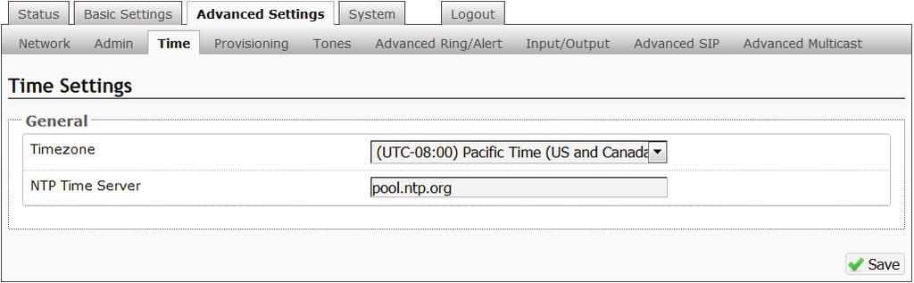 Time Network time is used for logging events into memory for troubleshooting.