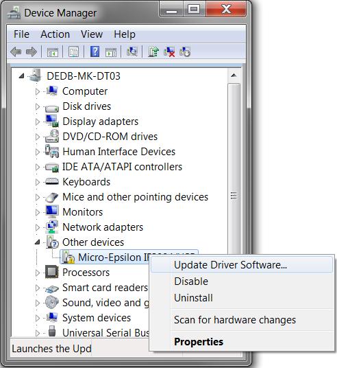 Installation of Driver Start the device manager, menu