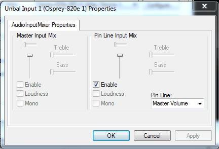 Figure 35. Audio Input Mixer Properties You can adjust the audio by dragging the Pin Line Input Mix slider. However, you can use the default Windows interface to the mixer driver.