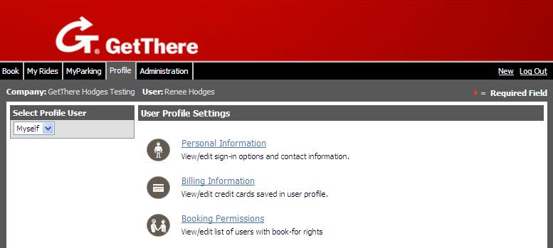 Profile Management From the Profile tab you can add or modify your Personal Information, Billing Information, and Booking Permissions.