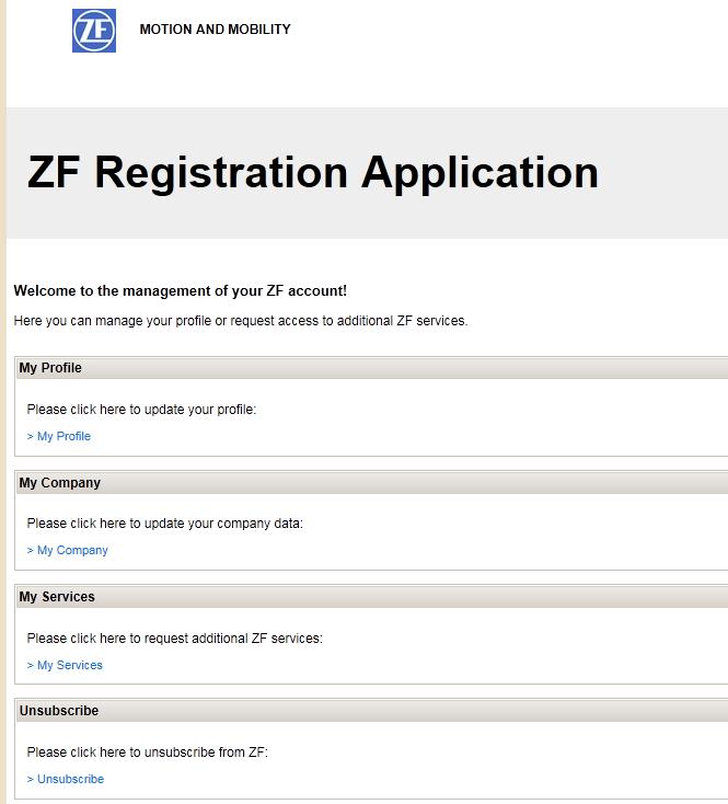 Figure 5 Administration of your "ZF user account" 2.
