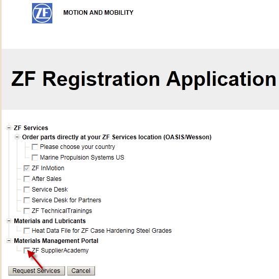 Figure 6 Requesting further services 2.4 User recertification Once a year, you have to confirm to ZF Friedrichshafen AG that you still need access to the ZF External Applications.