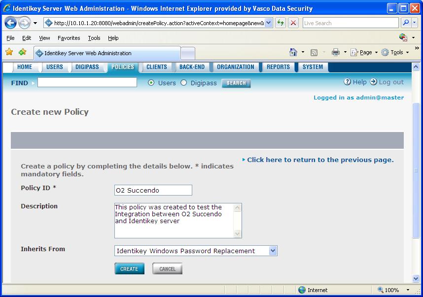 Fill in a policy name and description and select if this policy is going to inherit any settings from any existing policy.