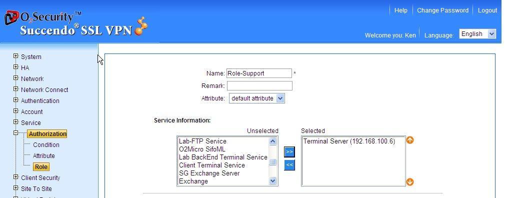 Create a new role that the service can be associated with. Go to the Authorization tab on the left panel and select Role.