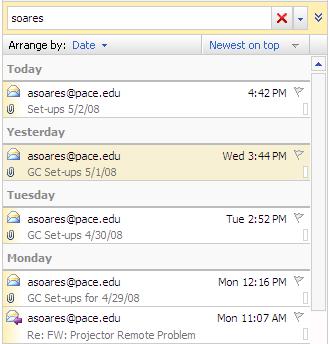 While the calendar does not have a search pane, meeting requests and responses are included in the search results. The search pane name will correspond with the folder selected.