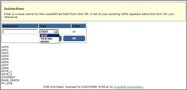 select the Add New User Defined Field