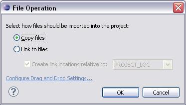 12 GETTING STARTED WITH ECLIPSE FOR JAVA A pop-up dialog will ask you whether you want to copy or link the files: Choose Copy files to copy the Java files into the project folder.