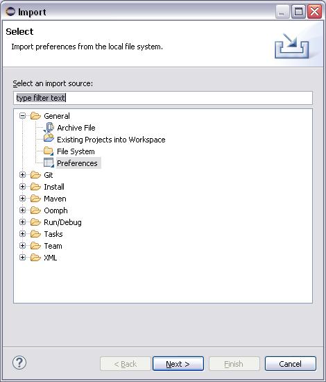 4 GETTING STARTED WITH ECLIPSE FOR JAVA 1. Download LitvinsPreferences.zip and extract from it LitvinsPreferences.epf into a folder of your choice. 2. Choose the Import... command on the File menu. 3.