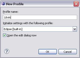 Under Java Code Style Formatter click New and enter a name for a new profile: Click OK.