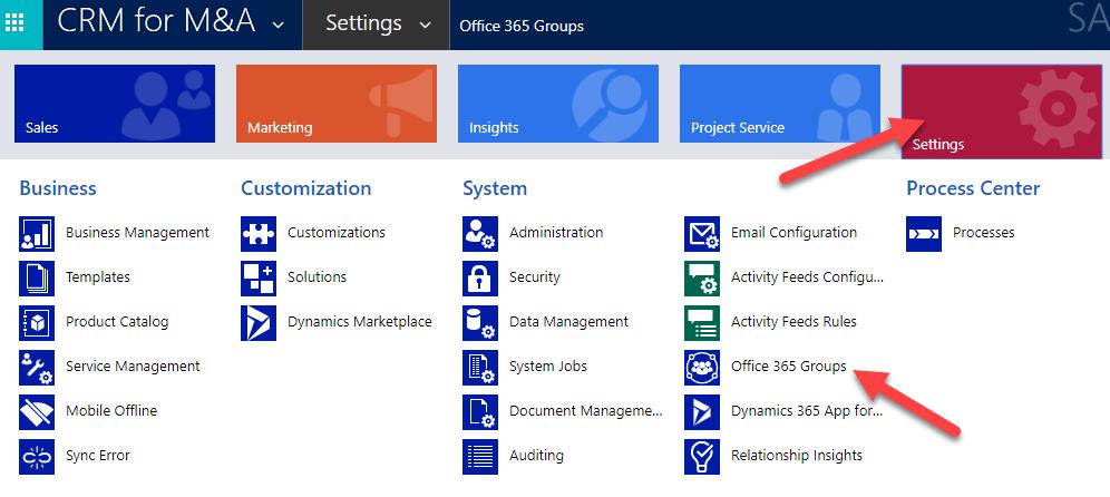 .5 SETUP AUTOMATIC OFFICE365 GROUP CREATION Back In CRM, navigate