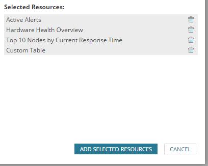 2. Select resources in the middle pane, and click Add Selected Resources.