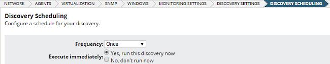 9. On the Discovery Settings panel, click Next. 10. Accept the default frequency and run the discovery immediately.