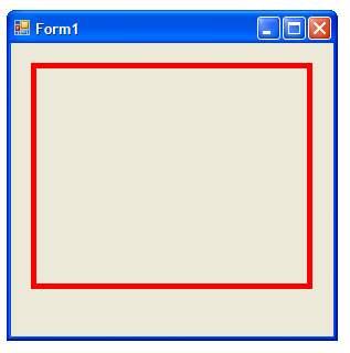 DrawRectangle(): graphicsobj = this.creategraphics(); Pen mypen = new Pen(System.Drawing.Color.Red, 5); Rectangle myrectangle = new Rectangle(20, 20, 250, 200); graphicsobj.