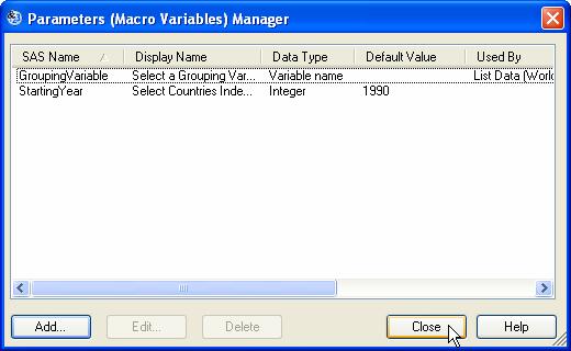 Your new parameter will now be listed in the Parameters Manager. Click Close.