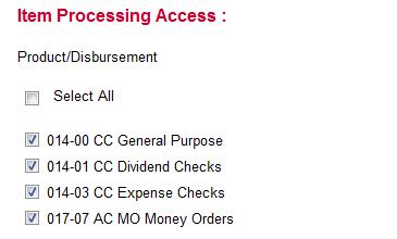Item Processing Access Information Item Processing Access determines the specific Products an individual user can access for Search and Processing activities.