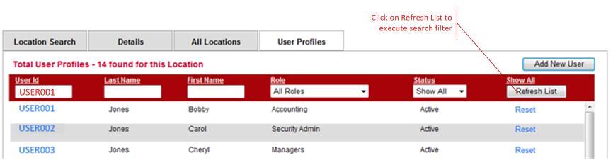 Edit Existing Profile To edit an existing profile, select the User ID from