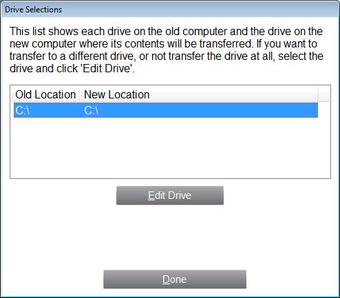 7b. Drive Selections If the old PC contains more disk drives than the new PC, PCmover will create a folder for each drive that does not exist on the new PC.