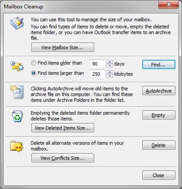 3. Click Mailbox Cleanup.