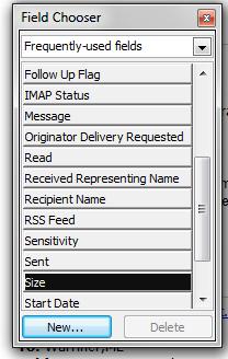 2. Select Field Chooser. The Field Chooser dialog box appears. 3. Scroll down the list until the Size field is displayed.