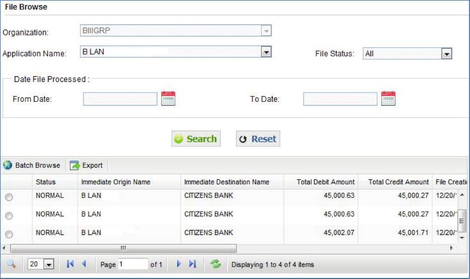 or an originator of ACH entries: Originator Using browse technique or Using account number Receiver Using account number Note: Warehouse inquiry functionality will not include the ability for the