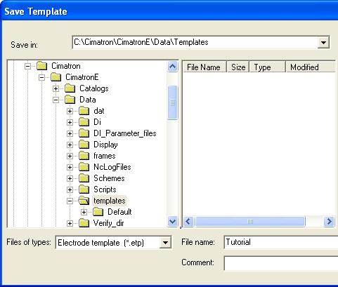 A template can hold one or more of the following features, which have been created in the electrode document: Blank, Electrode UCS, Holder, and Extension features.