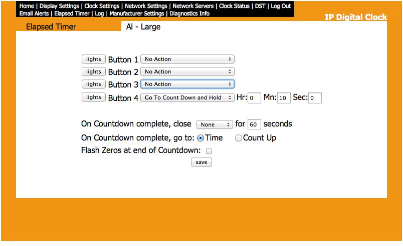 Setting up a Countdown with sbdconfig or Web Interface 1. Before any of the countdown options can be used, the length of the countdown must be entered through the Elapsed Timer tab.