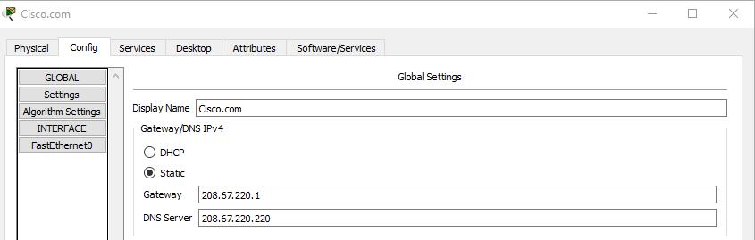 c. Configure the Cisco.com server Global settings. Select the Config tab. Click on Settings in left pane.