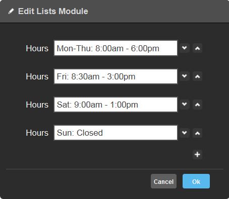 Editing Your Hours * Your Hours are also directly linked to your Staff Page. 1. Click on the icon next to the Hours on your Homepage or Staff Page. 2. Enter the new information in this area. 3.