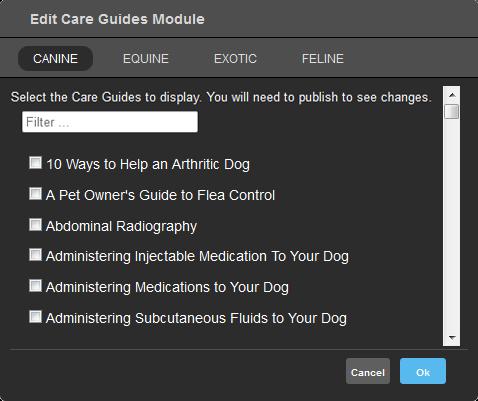 Care Guides Module The Care Guides module alphabetically displays those articles selected as Featured Care Guides. See Module Functions for options on adding the Care Guides Module to your website.