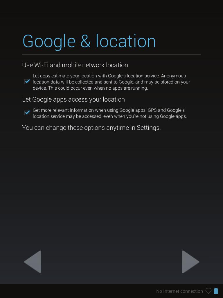 13. The Google & location screen appears.