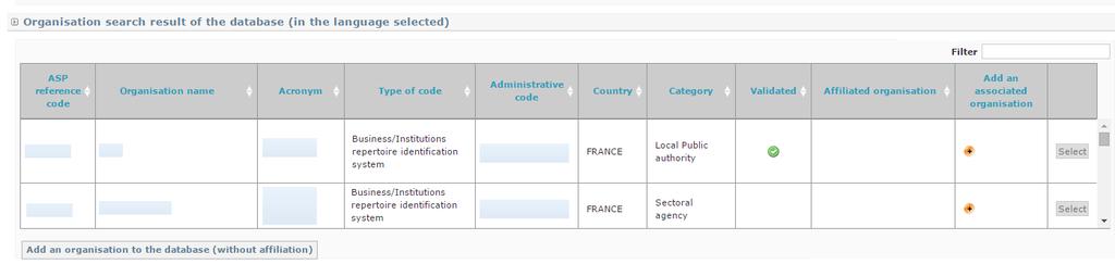 3. Search the organisation of the FLCer in the Synergie CTE database using the fields proposed. The research is in the language of the page.