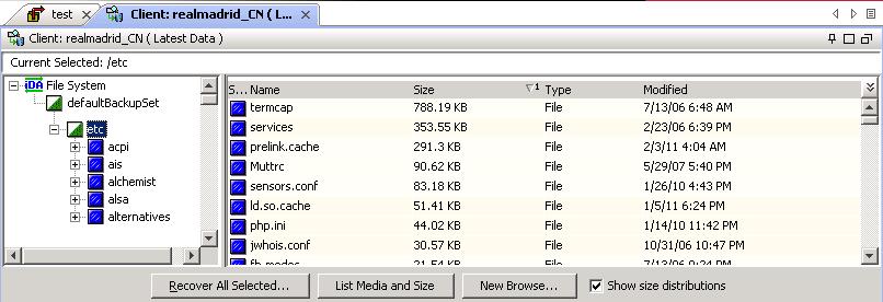 click Browse Backup Data. 2. Click OK. 3. Expand the defaultbackupset and navigate to etc folder. Select the etc folder.