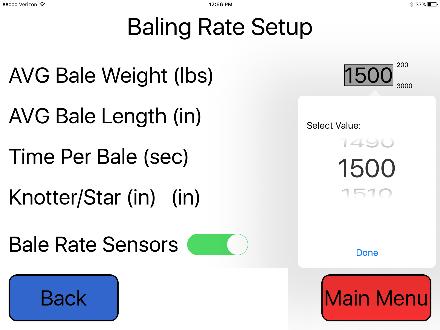 Setup Mode Large Square Baler (continued) *Select correct bale weight, length, and time per bale information *Turn on Bale