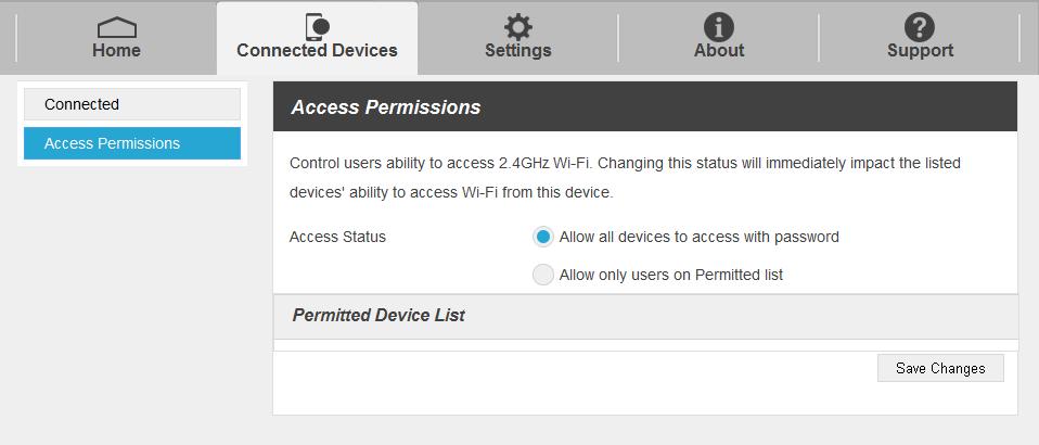 Click Connected Device > Access Permissions. 2. Select an access status and then click Save Changes.