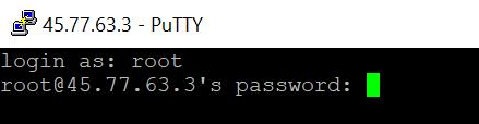 Then enter your server login details provided in your Vultr account. You cannot ctrl+v to paste in the console; either right click on mouse or use shift+insert.